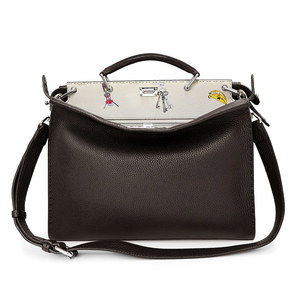 Fendi Peekaboo 2way Handbag Crossbody Book Bag Business Calfskin Leather Brown